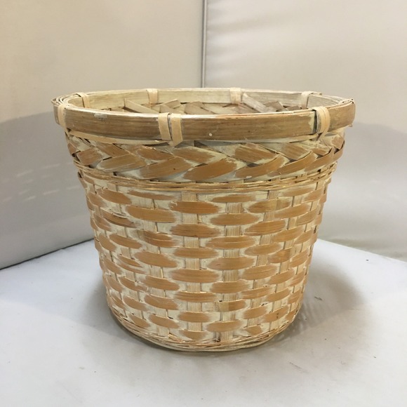 Unbranded Other - Woven Wicker Basket Small Tan Whitewashed Round Boho Decor Coastal Waste Bin